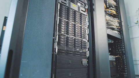Working data servers with flashing LED lights Video stock 72980458