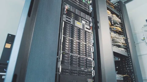 Working data servers with flashing LED lights Video stock 72980912