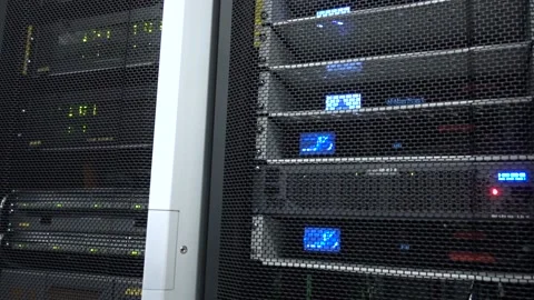 Working data servers with flashing LED lights. Video stock 86312897