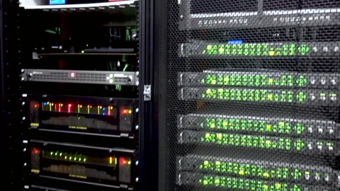 Working data servers with flashing LED lights. Video stock 86314412