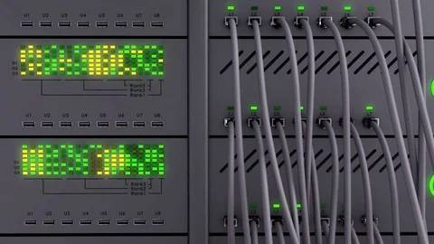 Working data servers. Green LED lights are flashing. Frontal camera moves to the Stock Footage 70753730