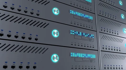 Working data servers. LED lights are flashing. 3D animation 스톡 동영상 70399028