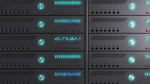 Working data servers. LED lights are flashing. Camera zoom Stock Footage 70466253