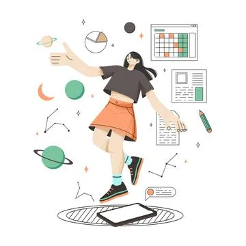 Working with data in virtual reality illustration Stock Illustration