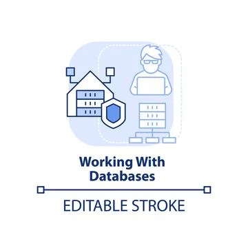 Working with databases light blue concept icon Stock Illustration