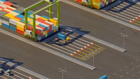 Working day in busy maritime container port. Loading cargo ship. 動画素材 82808113