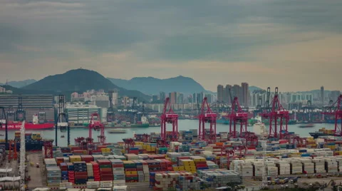 Working day port 4k time lapse from hong kong roof Видео 46547420