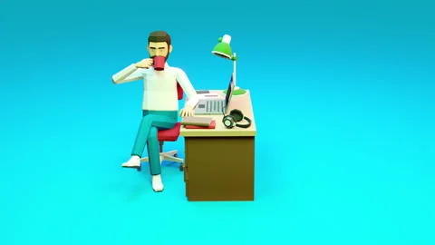 Working Day Programmer With Laptop - Low Poly Animation Stock Footage 163368051