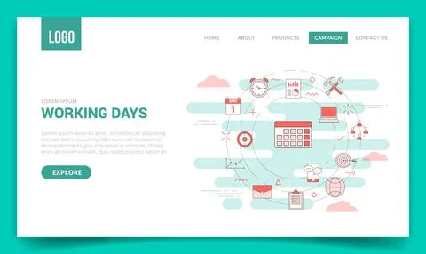 Working days concept with circle icon for website template or landing page ho Stock Illustration