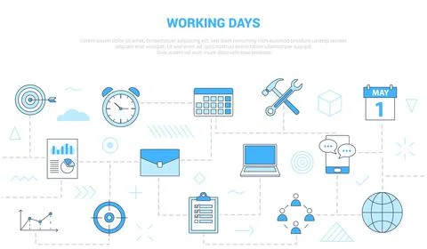 Working days concept with icon set template banner with modern blue color sty Illustrazione stock