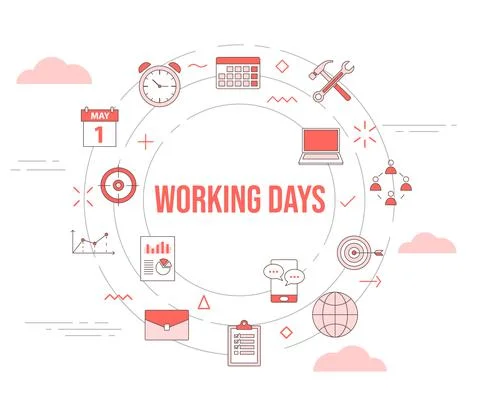 Working days concept with icon set template banner and circle round shape 스톡 일러스트