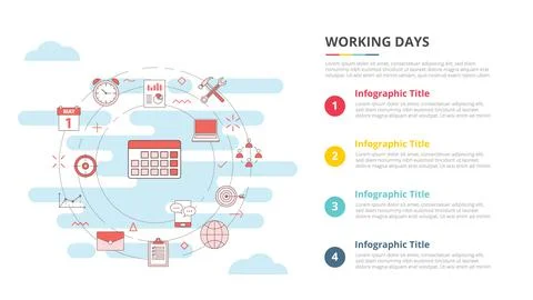 Working days concept for infographic template banner with four point list inf Illustrazione stock