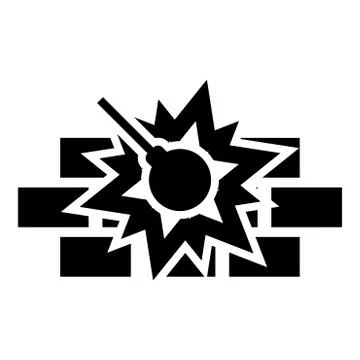 Working demolish machine on building construction Destroying brick wall with  Stock Illustration