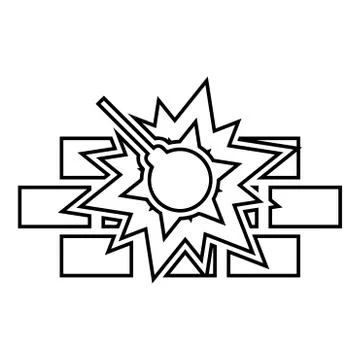 Working demolish machine on building construction Destroying brick wall with  Stock Illustration