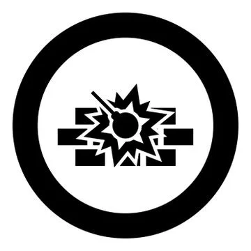 Working demolish machine on building construction Destroying brick wall with  Stock Illustration