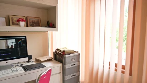 Working desk view with computer, pen tablet, modem and accessories Stock Footage 150027850