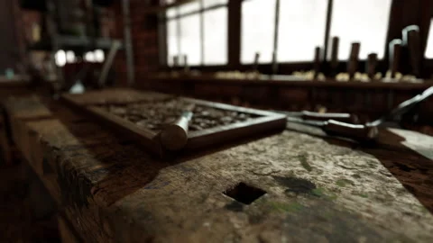 The working desk in wood workshop Video stock 234197394