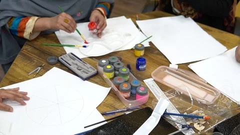 Working with different water colors Stock Footage 120604535