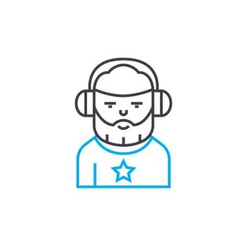 Working as a dj linear icon concept. Working as a dj line vector sign, symbol Stock Illustration