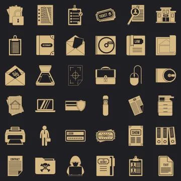 Working document icons set, simple style Stock Illustration
