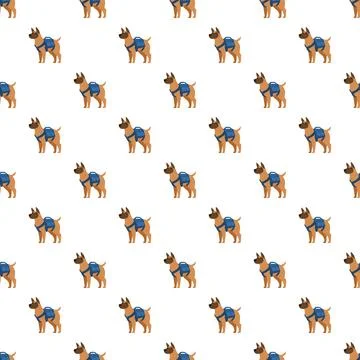 Working dog with backpack seamless pattern background Stock Illustration