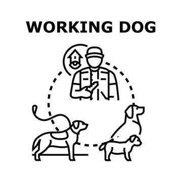 Working dog concept with handler and different breeds Stock Illustration