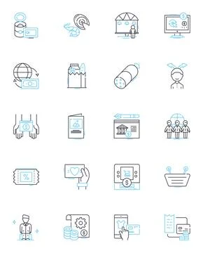 Working doing linear icons set. Laboring, Tasking, Occupying, Employed Stock Illustration
