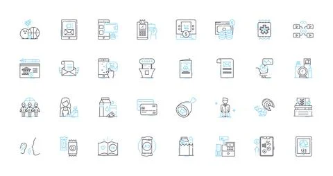 Working doing linear icons set. Laboring, Tasking, Occupying, Employed Stock Illustration