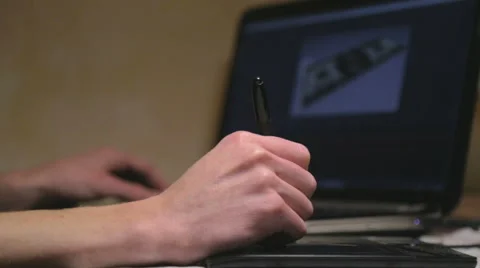 Working with Drawing tablet for a computer, Soft focus shot Stock Footage 65384745