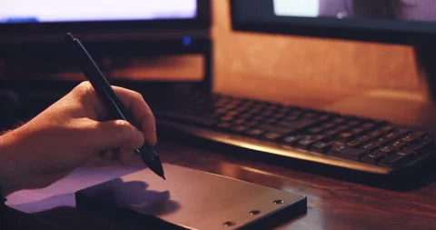 Working with Drawing tablet for a computer, Soft focus shot Stock Footage