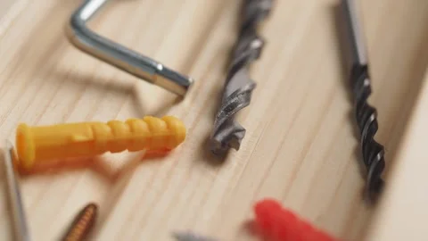Working with drill bits and screws on wood Stock Footage 335913070