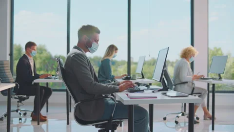 Working during coronavirus pandemic Video stock 164558175