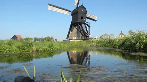A working Dutch windmill Stock Footage 37281267