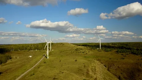 Working electric wind generators feeding the village Stock Footage 81515140