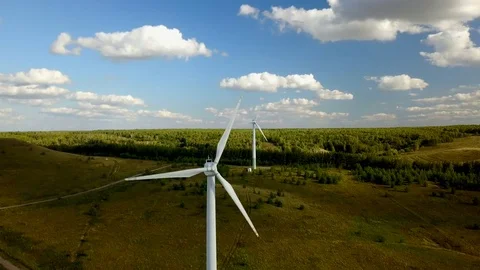 Working electric wind generators feeding the village Stock Footage 81519347