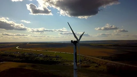 Working electric wind generators feeding the village Stock Footage 81520428