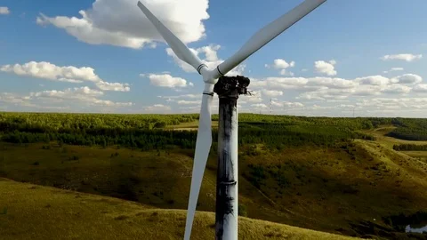 Working electric wind generators feeding the village Stock Footage 81522307