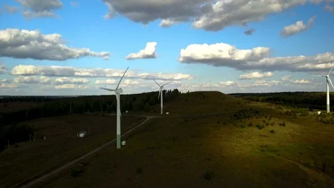 Working electric wind generators feeding the village Stock Footage 81523151