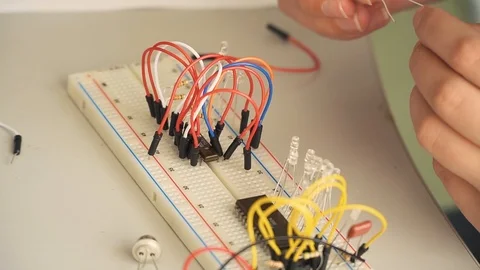 Working with electronic constructor Stock Footage 86856634