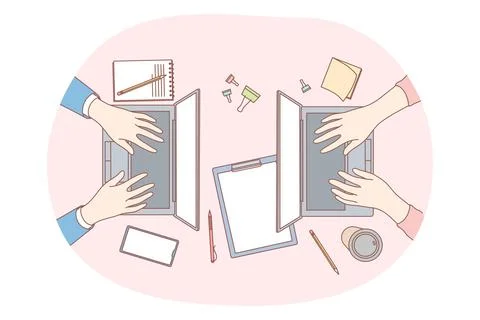 Working with electronics and gadgets concept Illustrazione stock