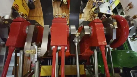 Working engine at the historical steamship Stock Footage 276655953