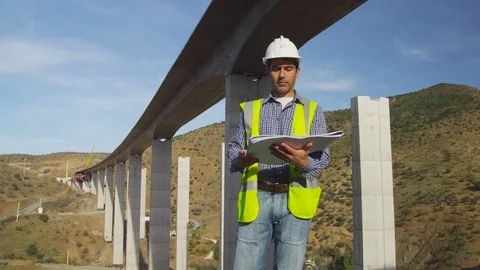 Working, Engineer, Construction, Construction Site, Looking At Camera, Standing, Video stock 95817405