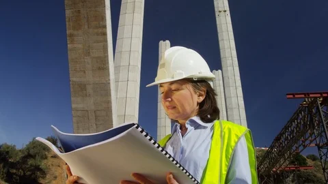 Working, Engineer, Construction, Construction Site, Bridge, Outdoors, Day, Stock Footage 95819166