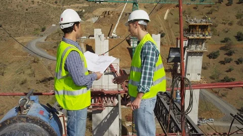 Working, Engineer, Construction, Construction Site, Outdoors, Day, Teamwork, Stock Footage 95847318