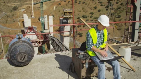 Working, Engineer, Construction, Construction Site, Technology, Laptop, Using Stock Footage 95847486