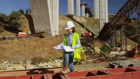 Working, Engineer, Construction, Construction Site, Wide Shot, Tilt Up, 30 Stock Footage 95850694