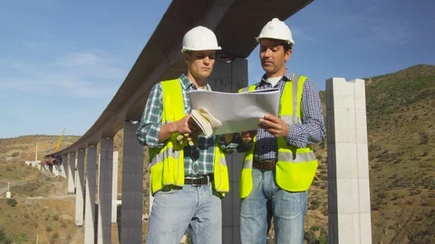 Working, Engineer, Construction Site, Construction, Standing, Looking, Pointing, Stock Footage 95817391