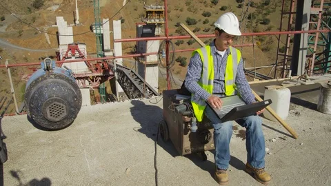 Working, Engineer, Construction Site, Construction, Technology, Using Laptop, Stock Footage 95847532