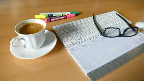 Working environment for a cup of coffee Foto stock