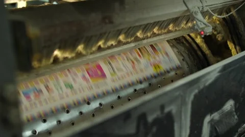 Working equipment on conveyor line in printing house, typography. Stock Footage 262545514